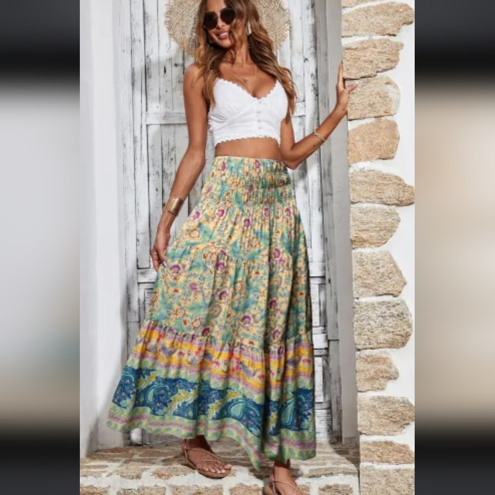 Vibrant Paisley Maxi Skirt